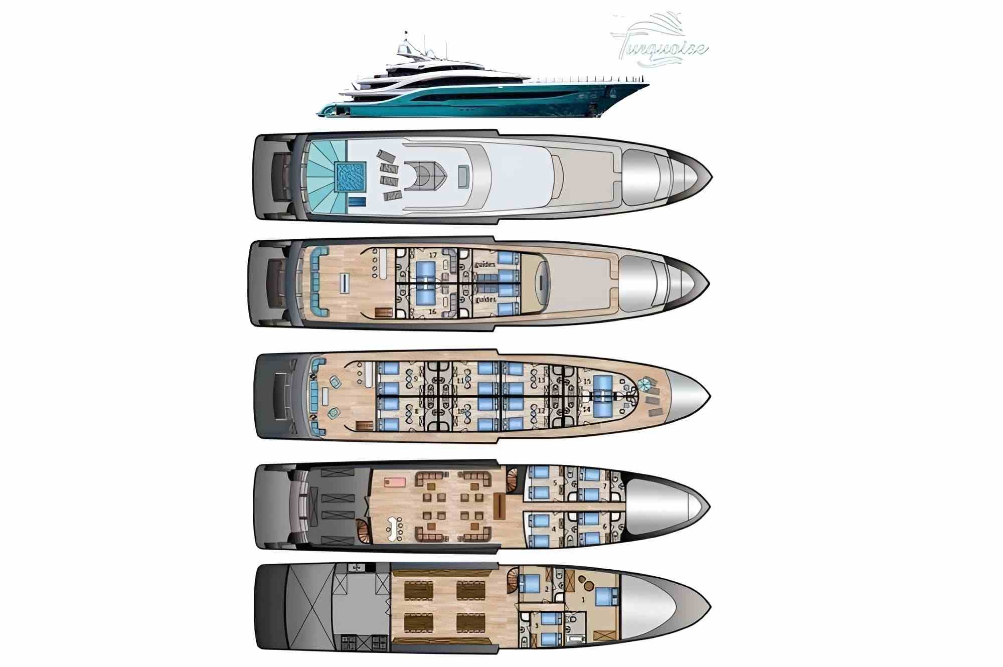 MY Turquoise Liveaboard deck layout